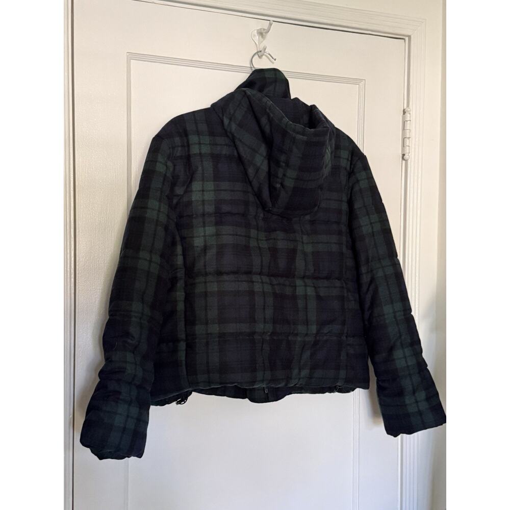 Sezane Hooded Java Puffer Jacket, Navy & Green Tartan Plaid FR 38/US 6 - Picture 2 of 5